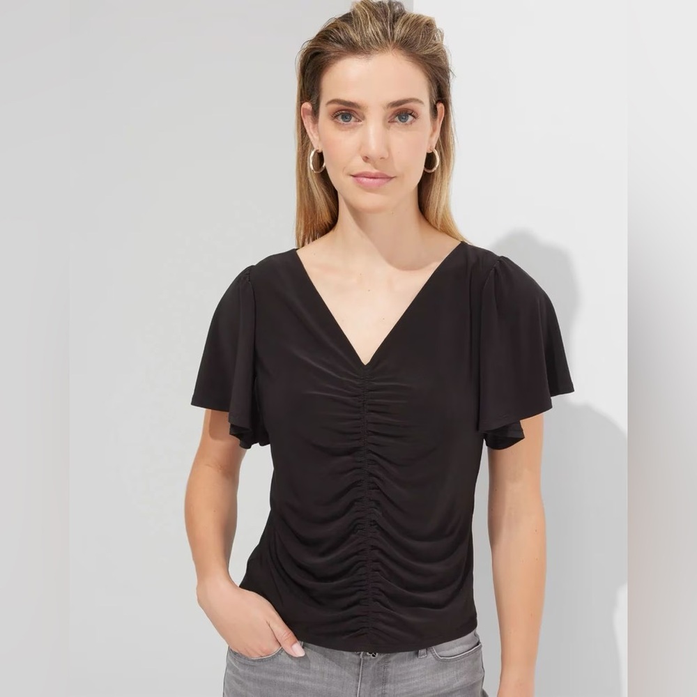 Black Batwing Flutter Sleeve Top V-Neck Blouse Extra Small